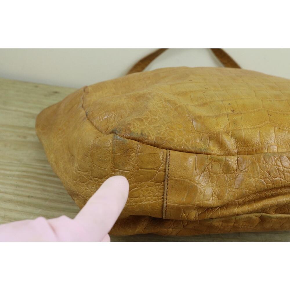 Brahmin HOBO TOTE Croc Embossed L JACQUELINE Brown Yellow Leather Shoulder Bag - Picture 10 of 16